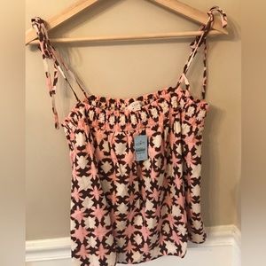 NWT Loft Print Tie Camisole Smocked Linen Mosaic Top Petite